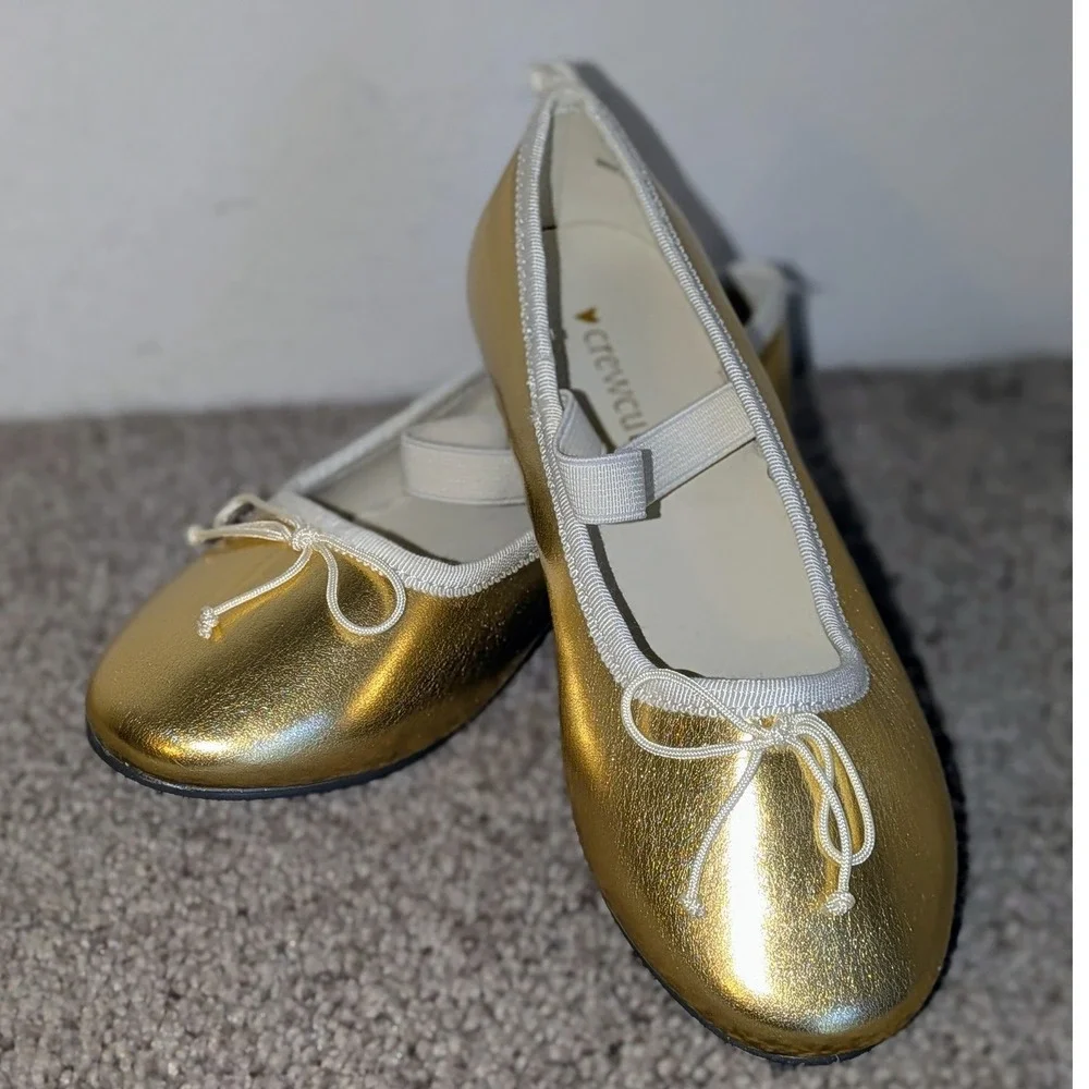 Crewcuts J.Crew Girls Metallic Gold Ballet Flats Mary Jane Shoes Size 12 $90 NWT